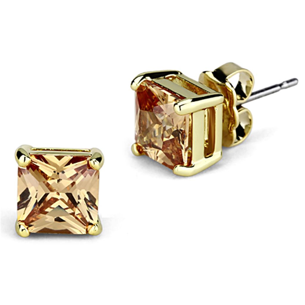 3W533 - Gold Brass Earrings with AAA Grade CZ in Champagne