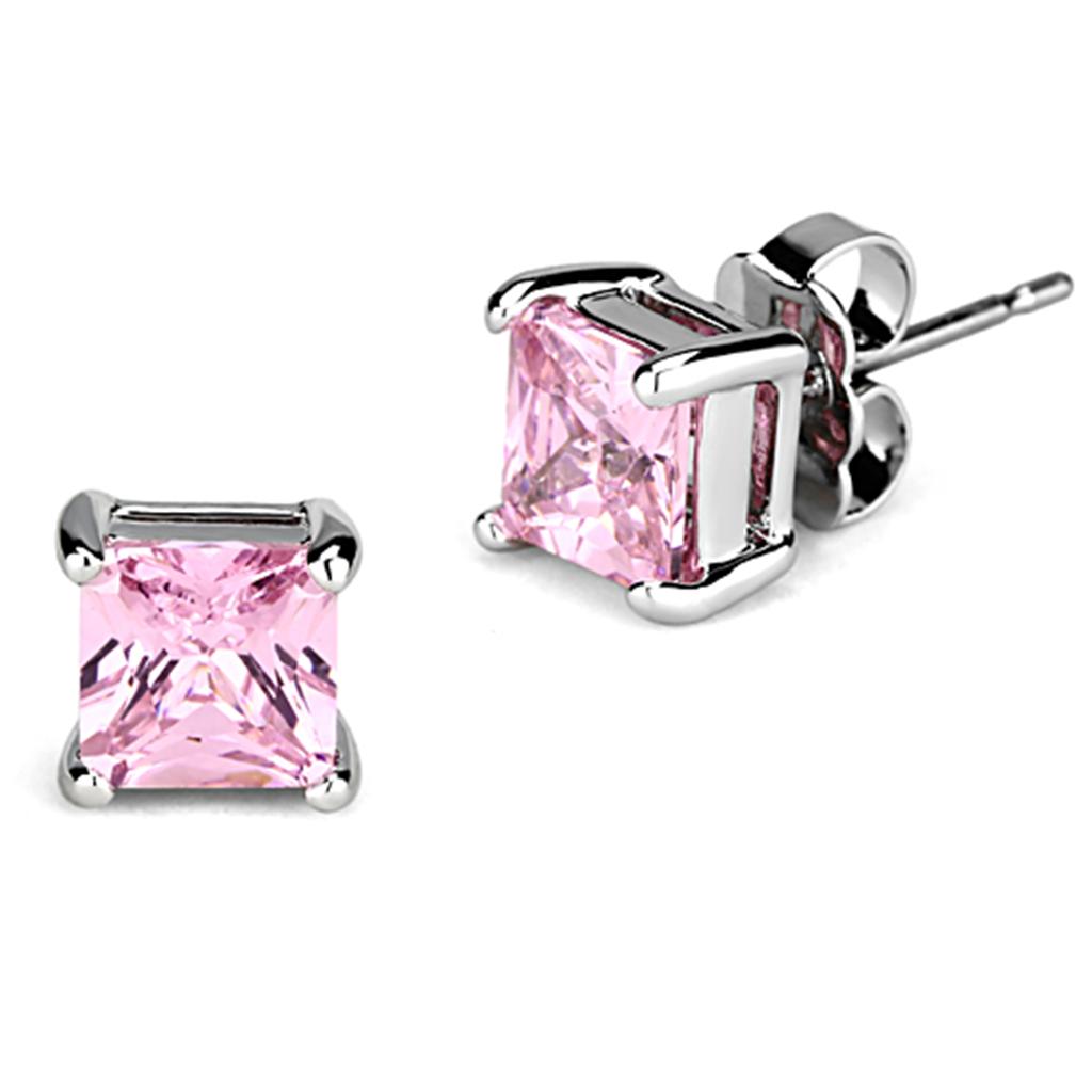 3W538 - Rhodium Brass Earrings with AAA Grade CZ in Rose