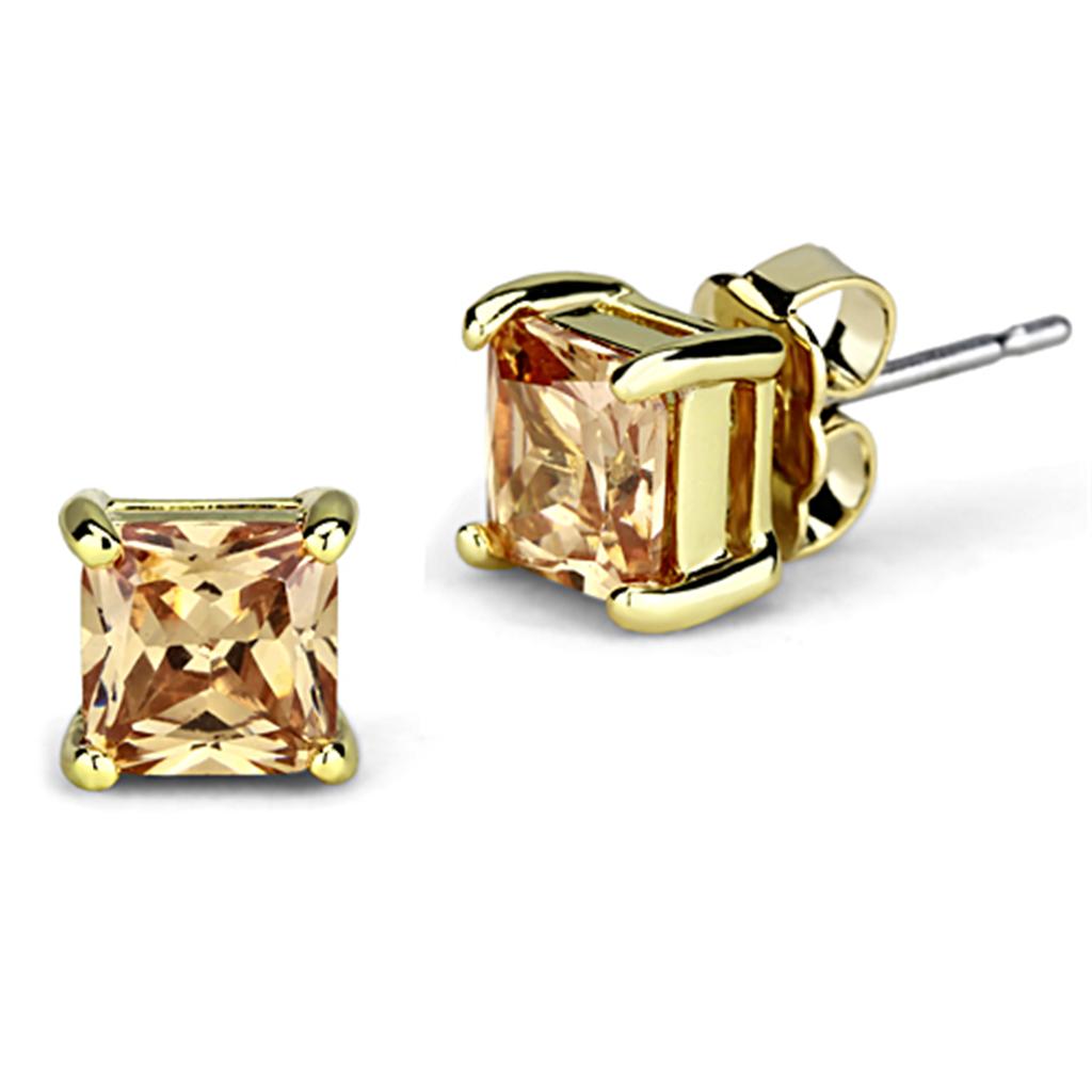 3W540 - Gold Brass Earrings with AAA Grade CZ in Champagne