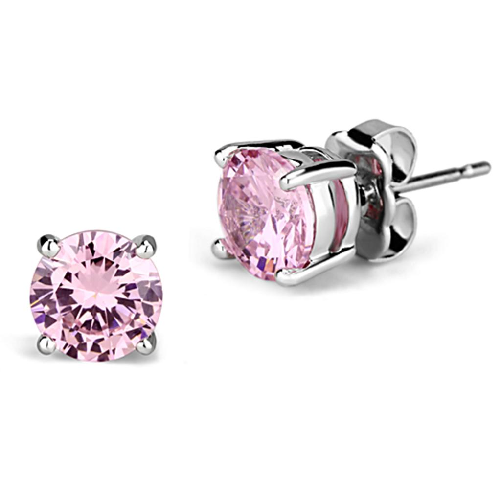 3W545 - Rhodium Brass Earrings with AAA Grade CZ in Rose