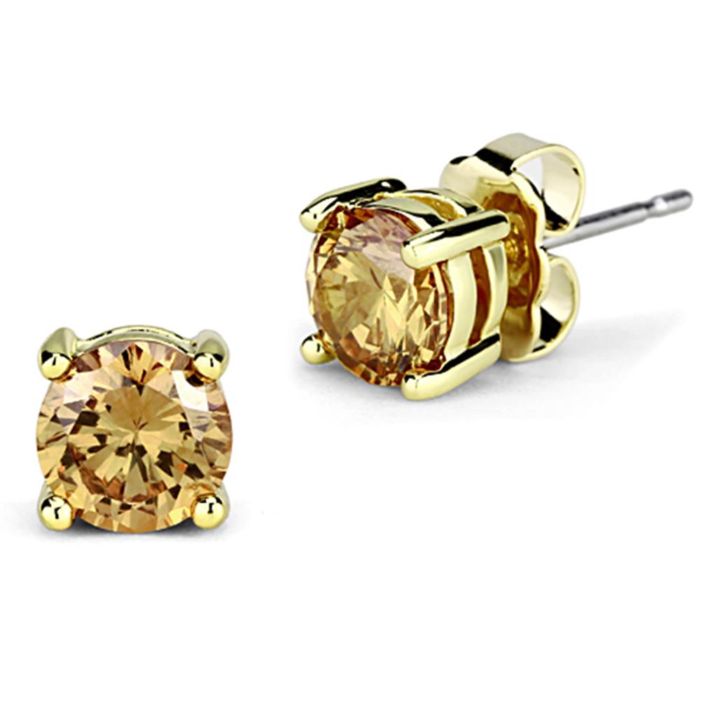 3W554 - Gold Brass Earrings with AAA Grade CZ in Champagne