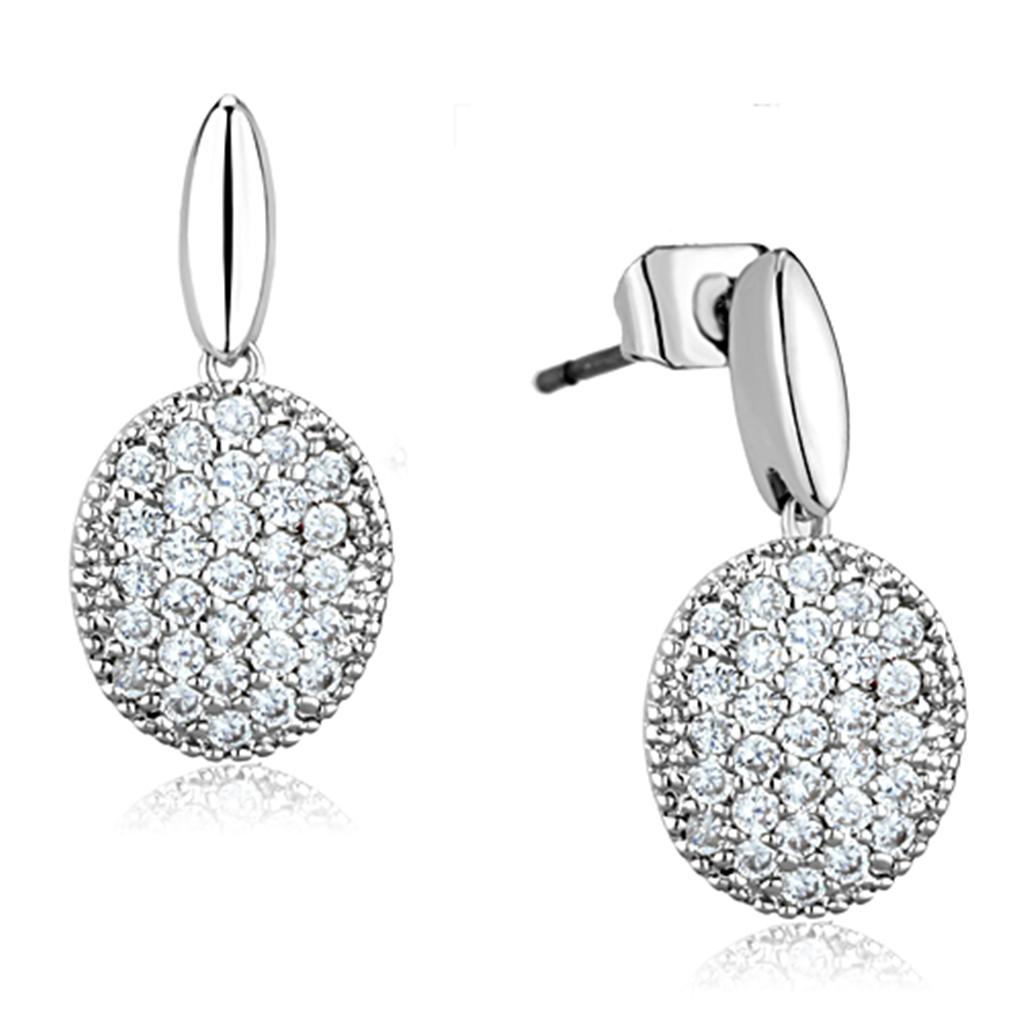 3W690 - Rhodium Brass Earrings with AAA Grade CZ in Clear