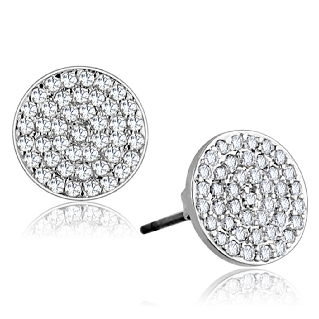 3W693 - Rhodium Brass Earrings with AAA Grade CZ in Clear