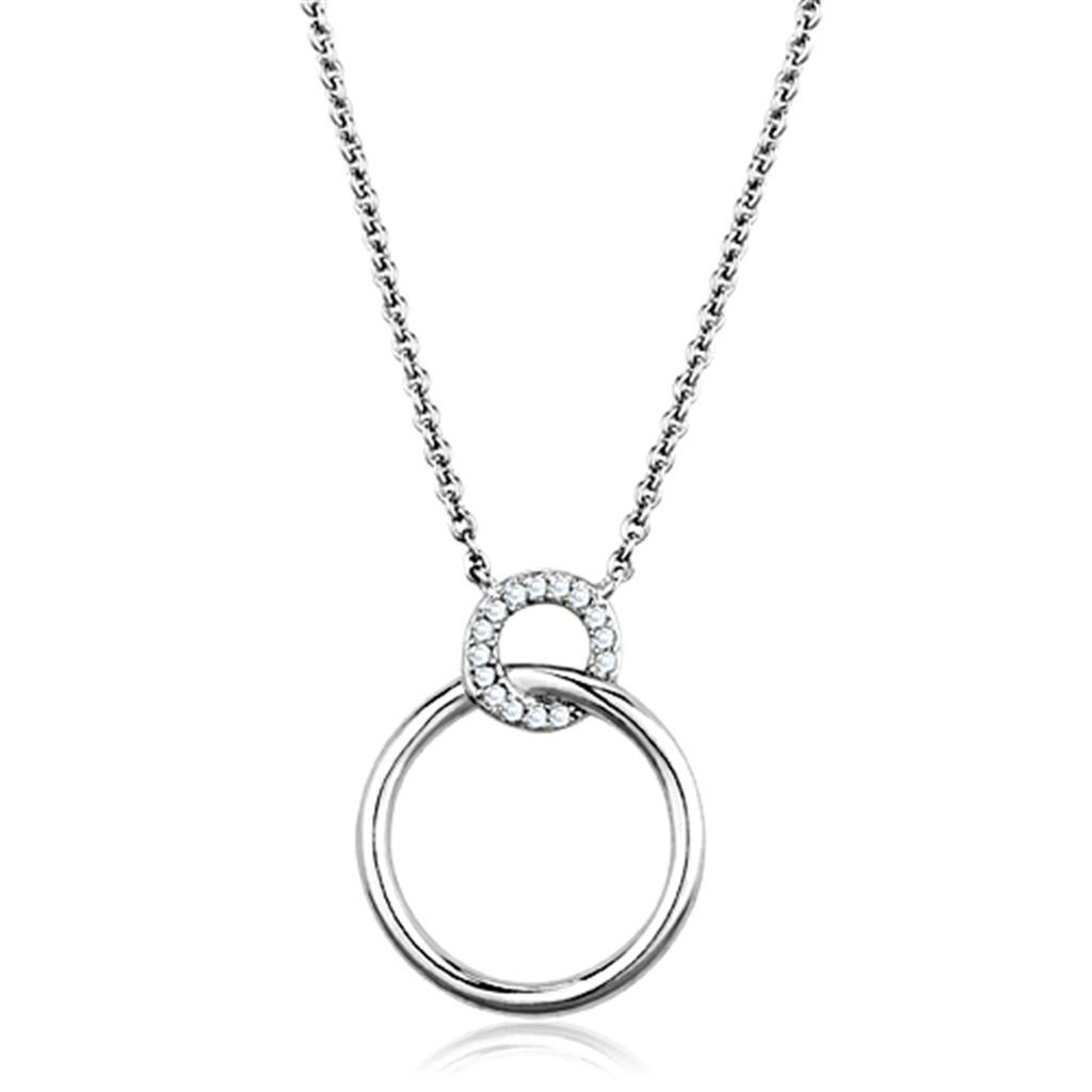 3W717 - Rhodium Brass Necklace with AAA Grade CZ in Clear
