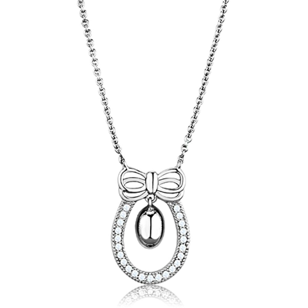 3W718 - Rhodium Brass Necklace with AAA Grade CZ in Clear