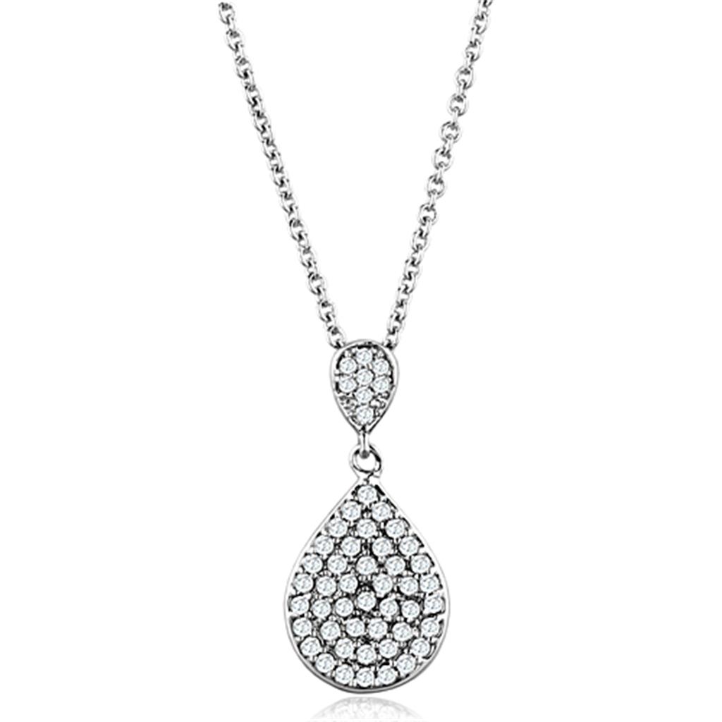 3W720 - Rhodium Brass Necklace with AAA Grade CZ in Clear