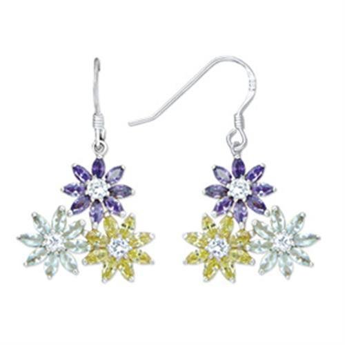 51803 - High-Polished 925 Sterling Silver Earrings with AAA Grade CZ in Multi Color