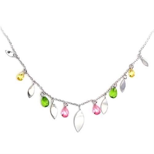 6X106 - High-Polished 925 Sterling Silver Necklace with AAA Grade CZ in Multi Color