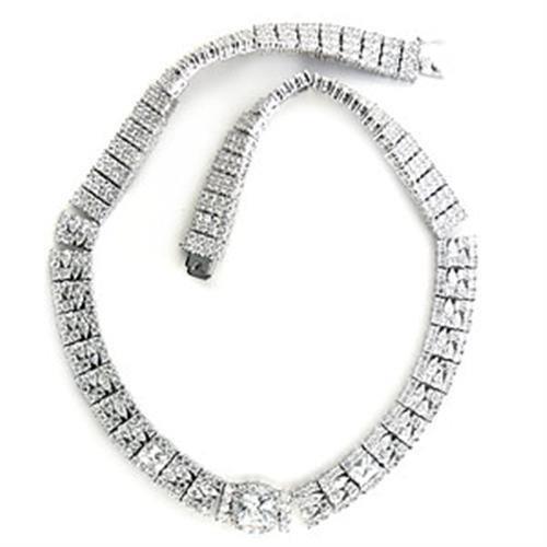7X410 - Rhodium Brass Necklace with AAA Grade CZ in Clear