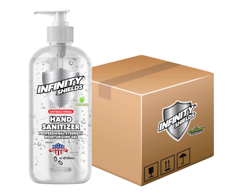 Infinity Shields Antibacterial Hand Sanitizer Gel with Aloe, Professional Strenght, Leaves Hands Clean & Odorless