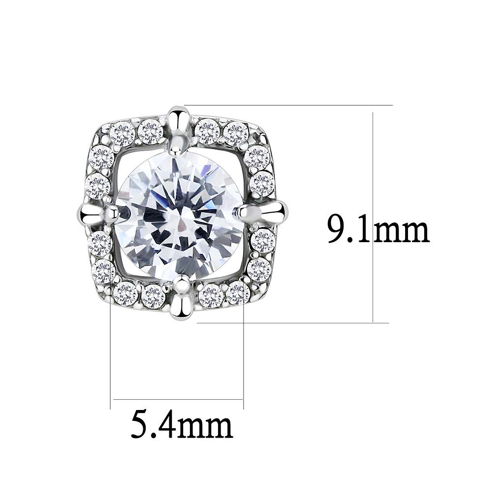 DA070 - High polished (no plating) Stainless Steel Earrings with AAA Grade CZ in Clear