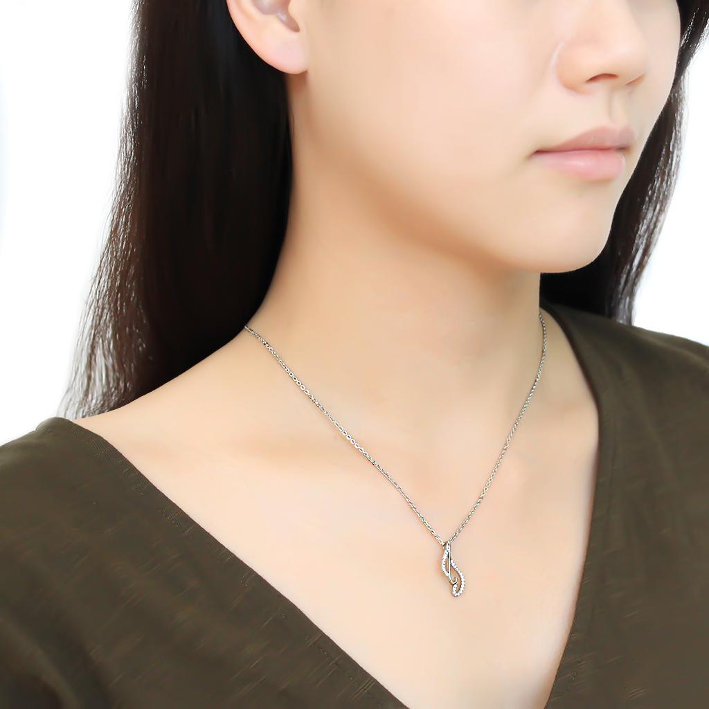 DA089 - High polished (no plating) Stainless Steel Chain Pendant with AAA Grade CZ in Clear
