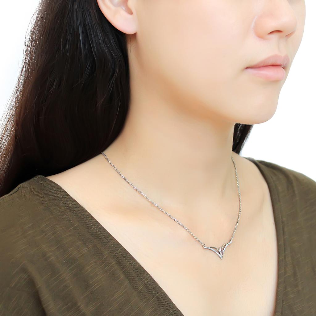 DA094 - High polished (no plating) Stainless Steel Chain Pendant with AAA Grade CZ in Light Rose