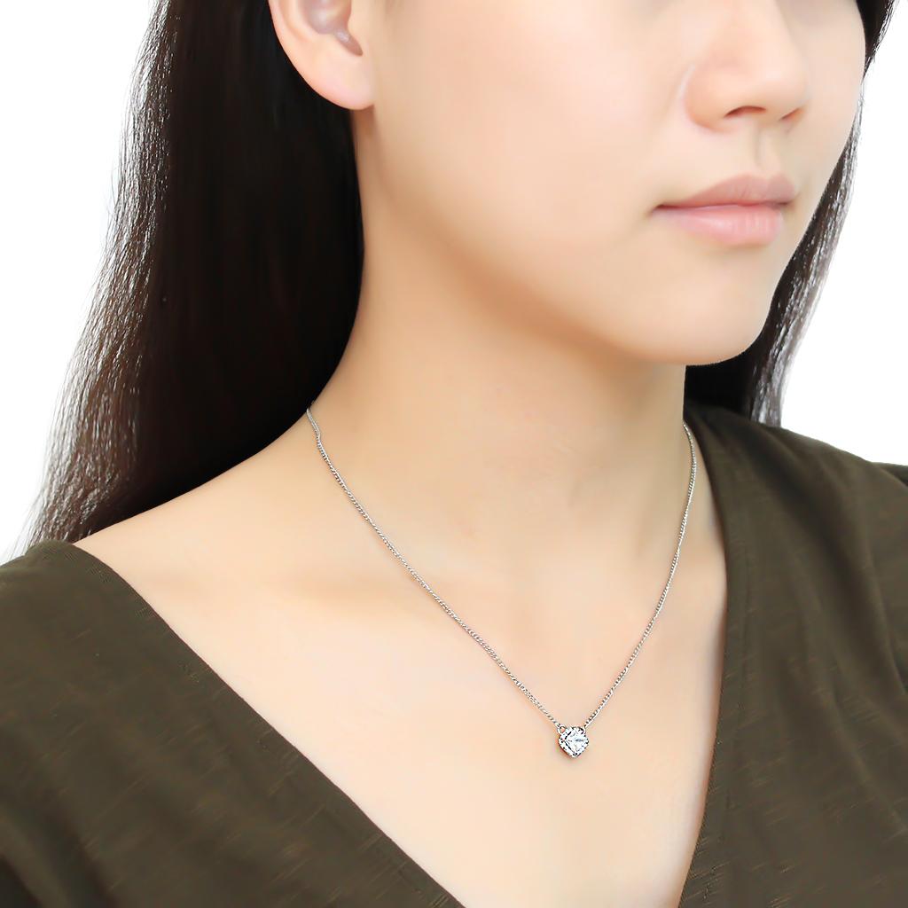 DA096 - High polished (no plating) Stainless Steel Chain Pendant with AAA Grade CZ in Clear
