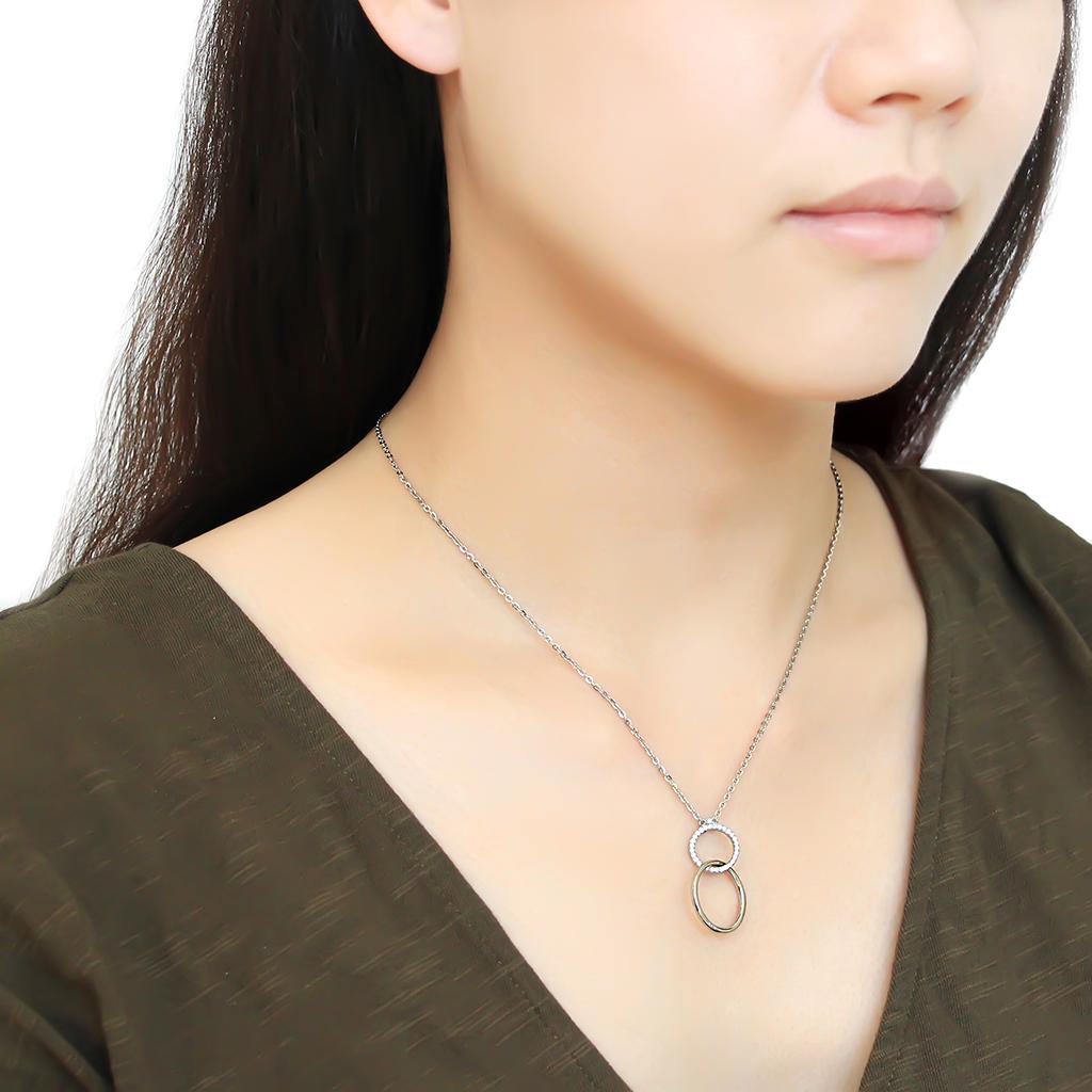 DA097 - High polished (no plating) Stainless Steel Chain Pendant with AAA Grade CZ in Clear