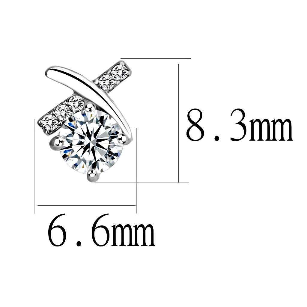 DA205 - High polished (no plating) Stainless Steel Earrings with AAA Grade CZ in Clear