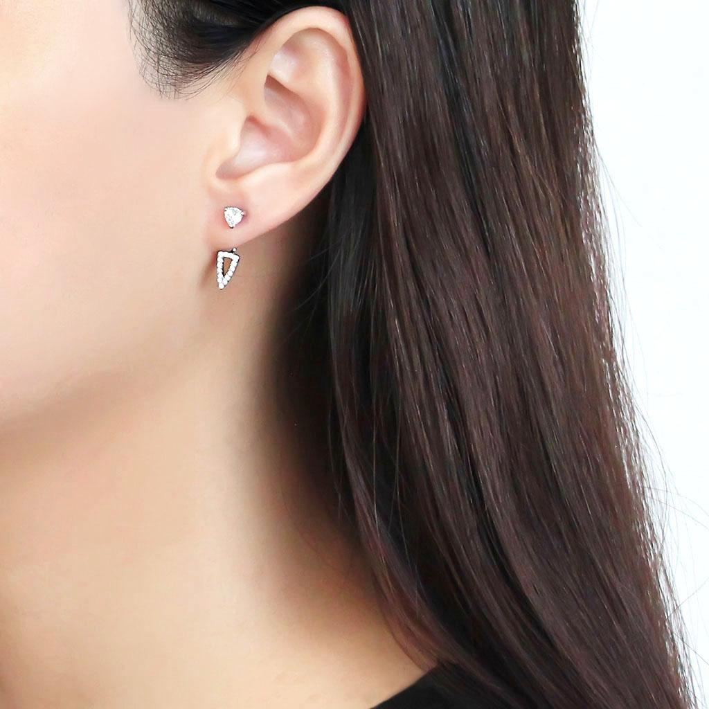 DA226 - High polished (no plating) Stainless Steel Earrings with AAA Grade CZ in Clear