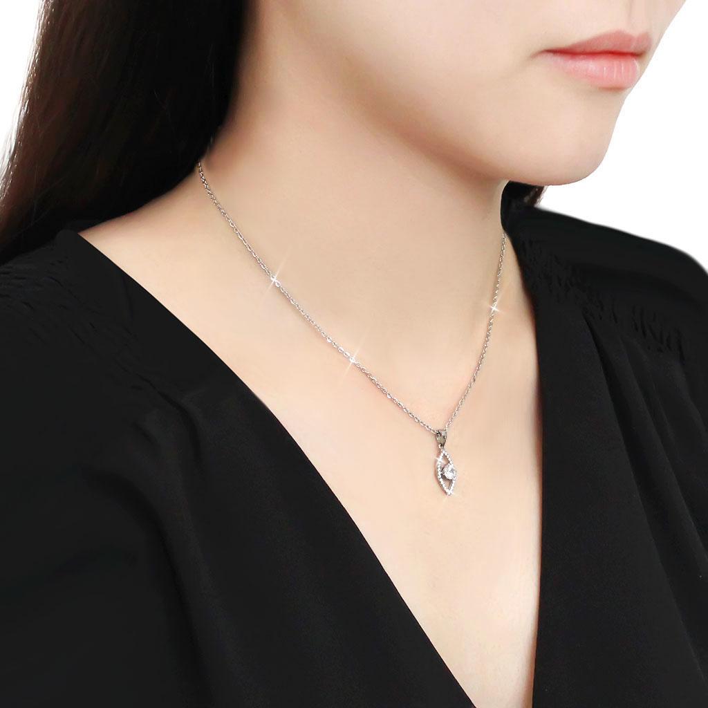 DA228 - High polished (no plating) Stainless Steel Chain Pendant with AAA Grade CZ in Clear