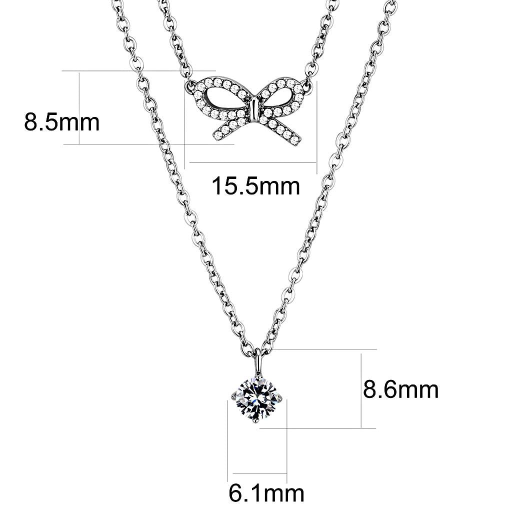 DA230 - High polished (no plating) Stainless Steel Necklace with AAA Grade CZ in Clear