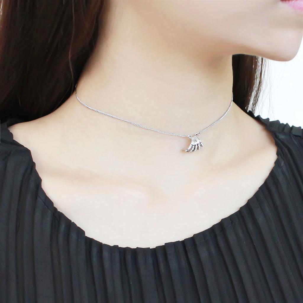 DA380 - High polished (no plating) Stainless Steel Chain Pendant with AAA Grade CZ in Clear