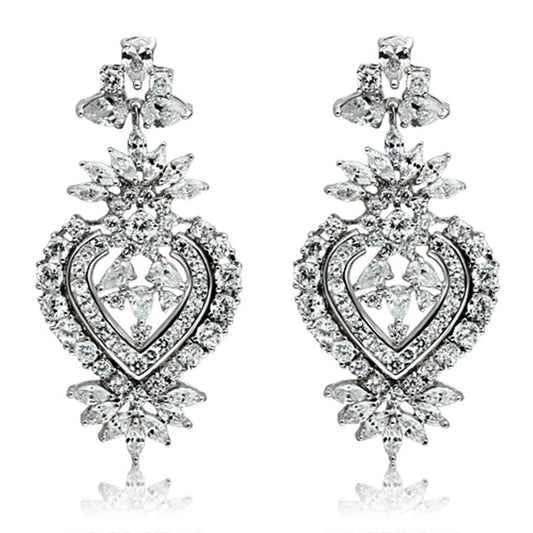 LO1447 - Rhodium Brass Jewelry Sets with AAA Grade CZ in Clear