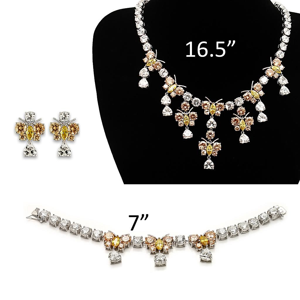 LO1453 - Rhodium Brass Jewelry Sets with AAA Grade CZ in Multi Color