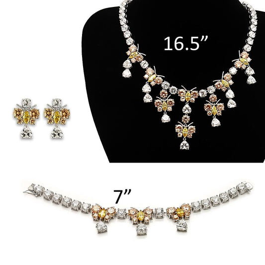 LO1453 - Rhodium Brass Jewelry Sets with AAA Grade CZ in Multi Color