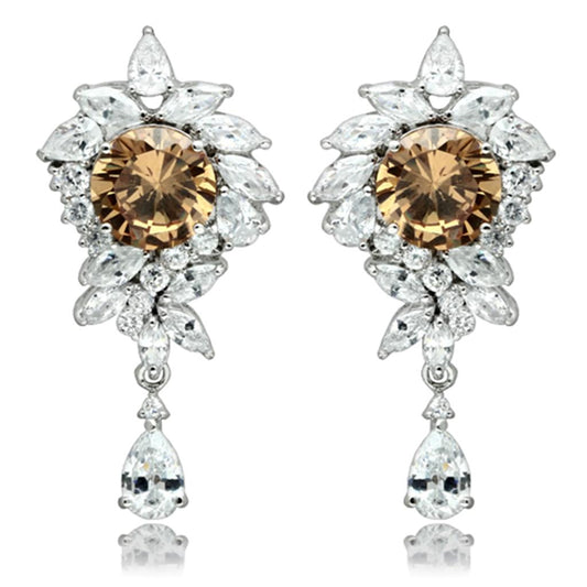 LO2323 - Rhodium Brass Jewelry Sets with AAA Grade CZ in Champagne