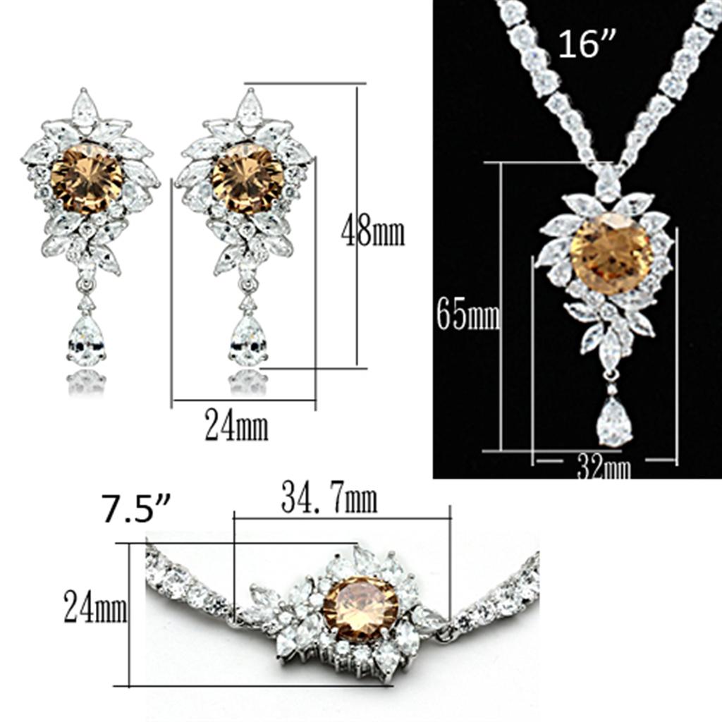 LO2323 - Rhodium Brass Jewelry Sets with AAA Grade CZ in Champagne