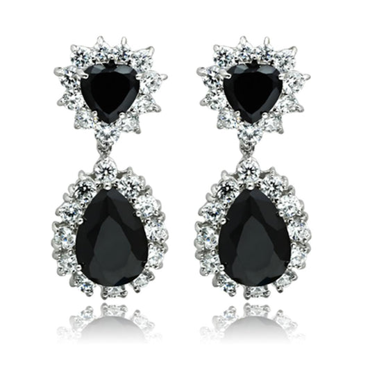 LO2325 - Rhodium Brass Jewelry Sets with AAA Grade CZ in Jet