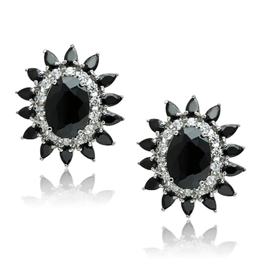 LO2330 - Rhodium Brass Jewelry Sets with AAA Grade CZ in Jet