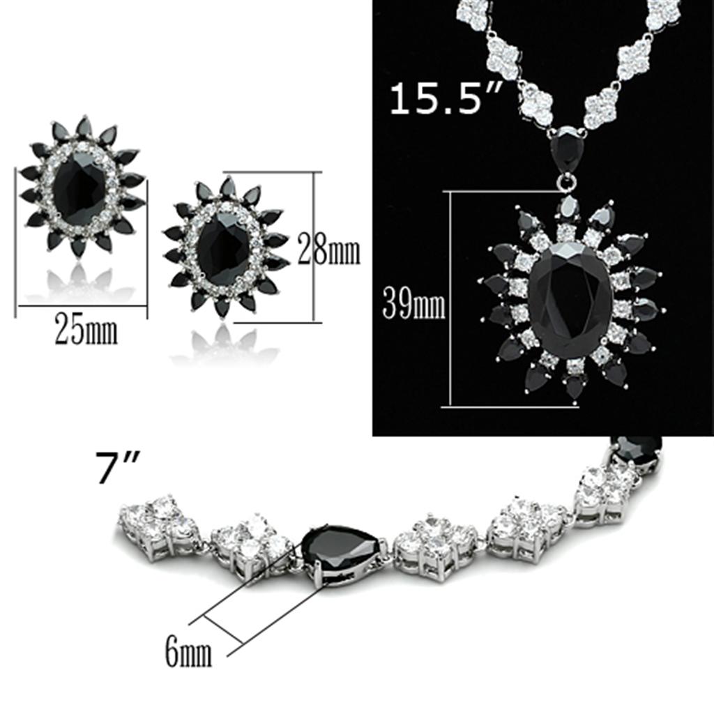 LO2330 - Rhodium Brass Jewelry Sets with AAA Grade CZ in Jet
