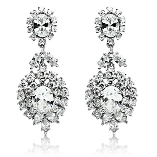 LO2333 - Rhodium Brass Jewelry Sets with AAA Grade CZ in Clear