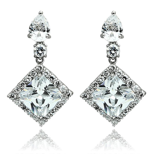 LO2341 - Rhodium Brass Jewelry Sets with AAA Grade CZ in Clear
