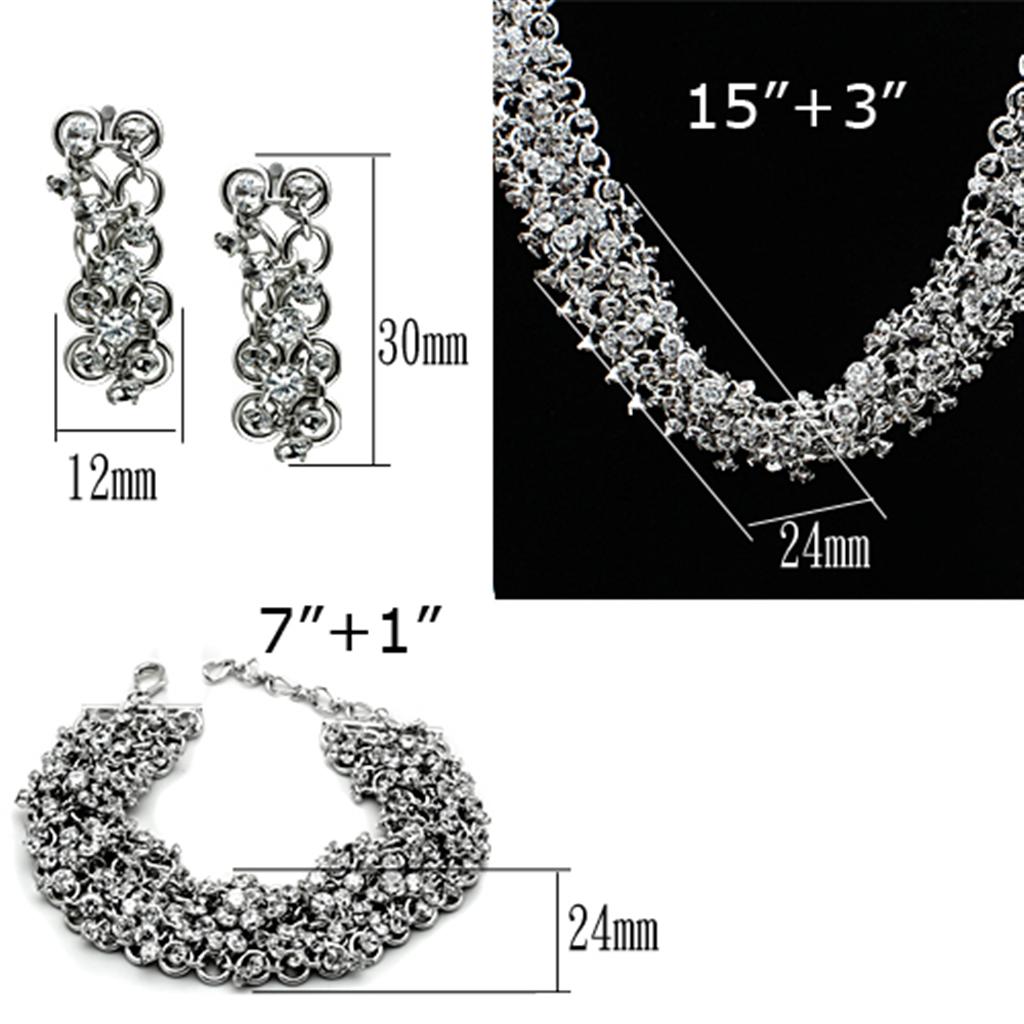LO2344 - Rhodium Brass Jewelry Sets with AAA Grade CZ in Clear