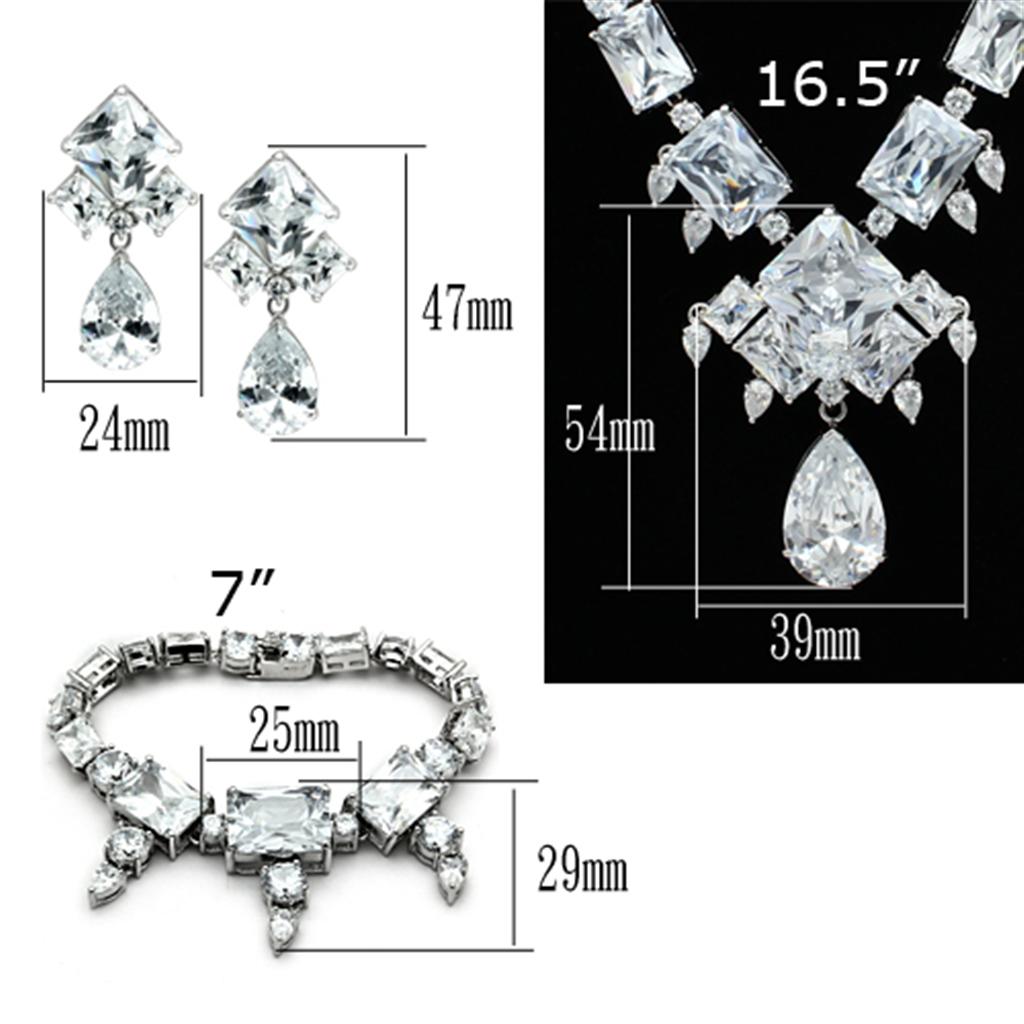 LO2353 - Rhodium Brass Jewelry Sets with AAA Grade CZ in Clear