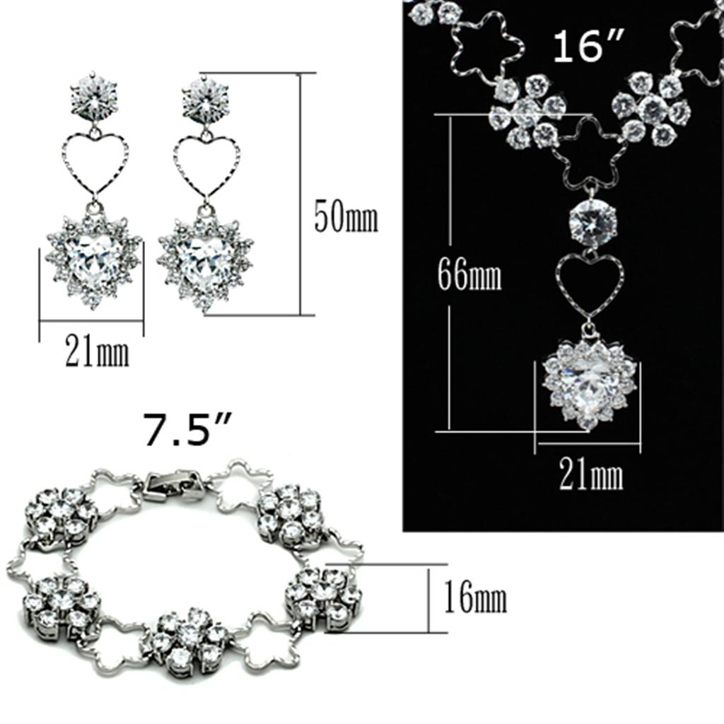 LO2357 - Rhodium Brass Jewelry Sets with AAA Grade CZ in Clear