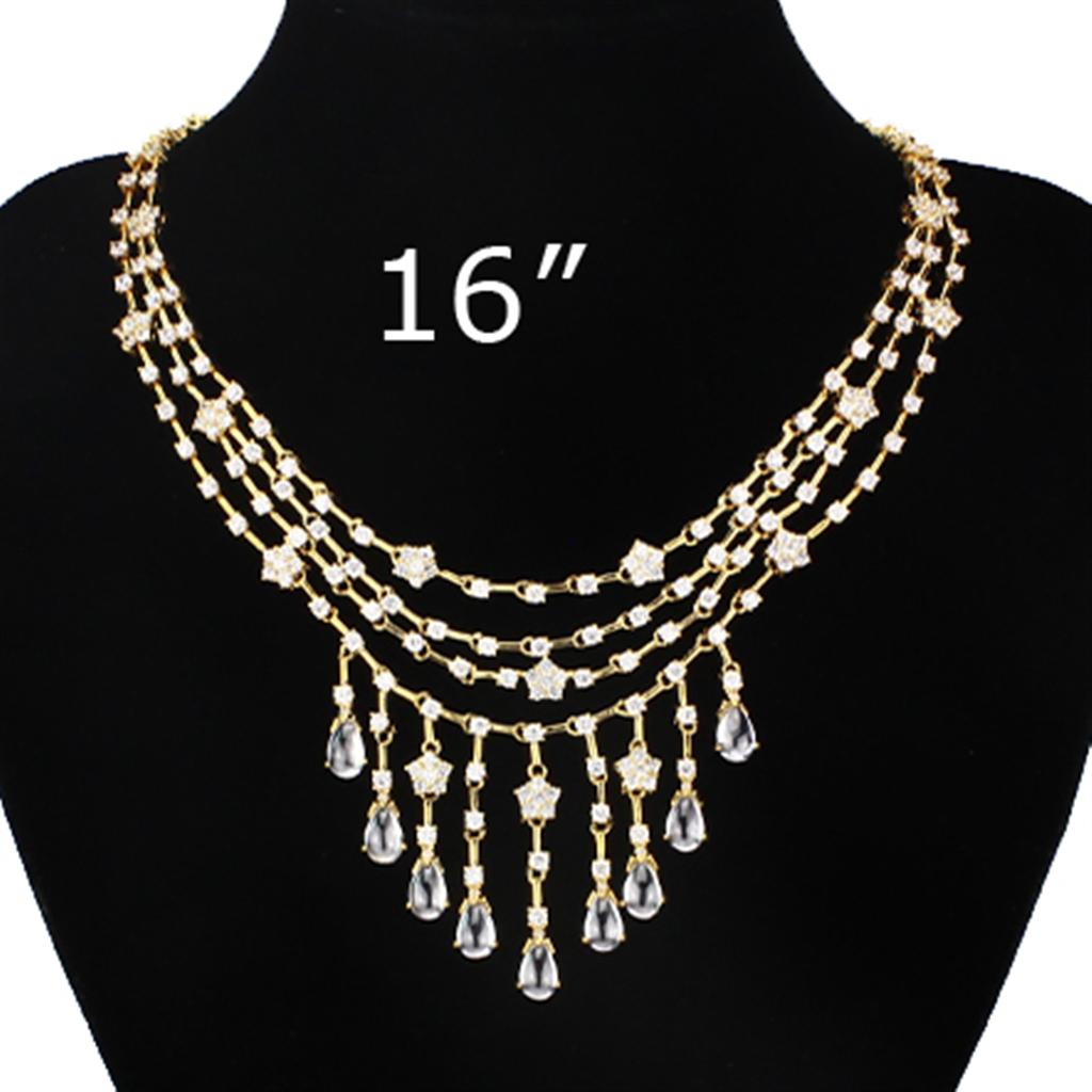 LO3077 - Gold Brass Jewelry Sets with AAA Grade CZ in Clear