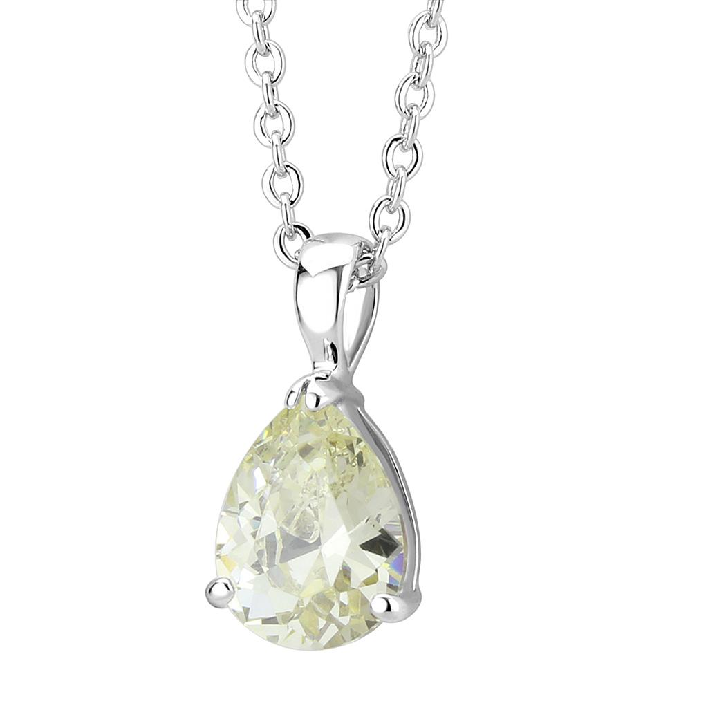 LO311 - Rhodium Brass Chain Pendant with AAA Grade CZ in Citrine Yellow
