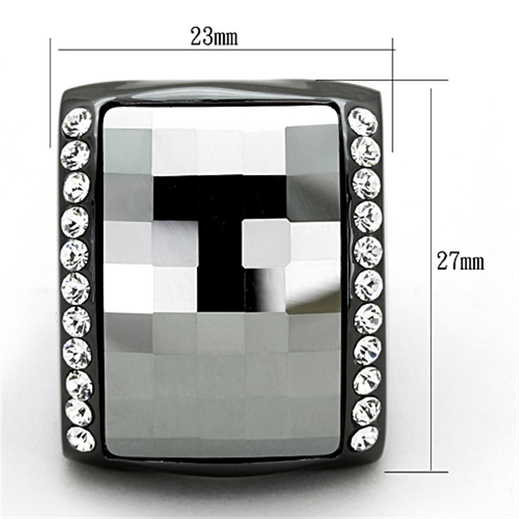 LO3207 - TIN Cobalt Black Brass Ring with Top Grade Crystal in Black Diamond