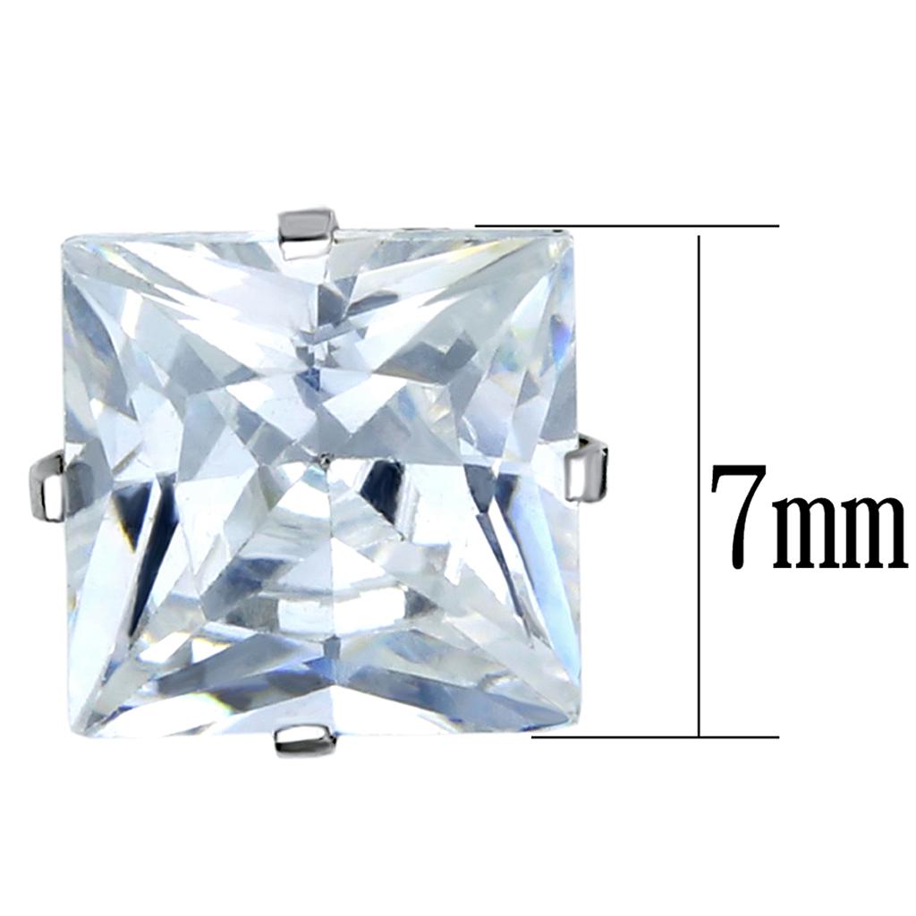 LO3315 - High polished (no plating) Stainless Steel Earrings with AAA Grade CZ in Clear