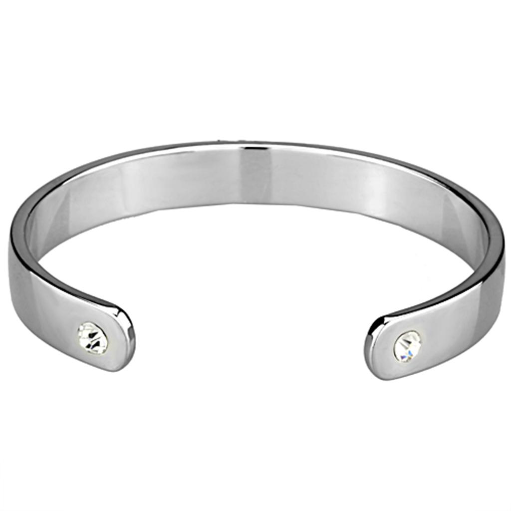 LO3611 - Reverse Two-Tone White Metal Bangle with Top Grade Crystal in Clear