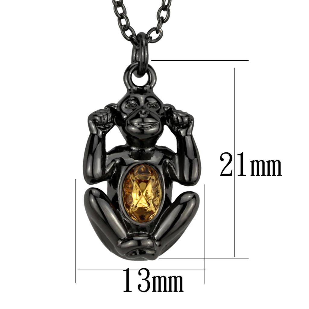LO3833 - TIN Cobalt Black Brass Chain Pendant with Top Grade Crystal in Citrine Yellow