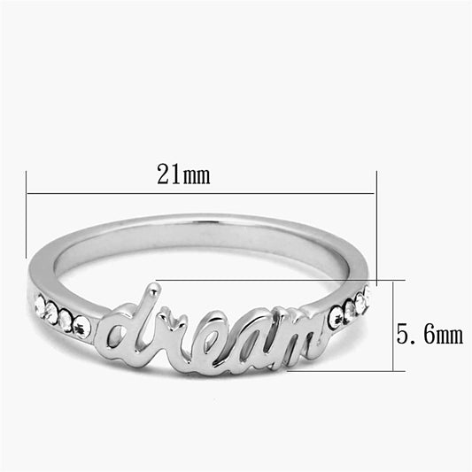 LO3974 - Rhodium Brass Ring with Top Grade Crystal in Clear