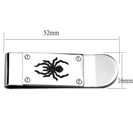 LO4130 - Rhodium Brass Money clip with Epoxy in Jet