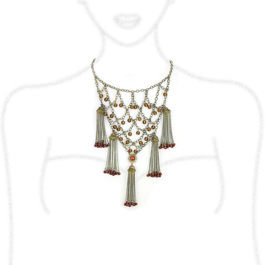LO4213 - Antique Copper Brass Necklace with Synthetic Onyx in Red Series