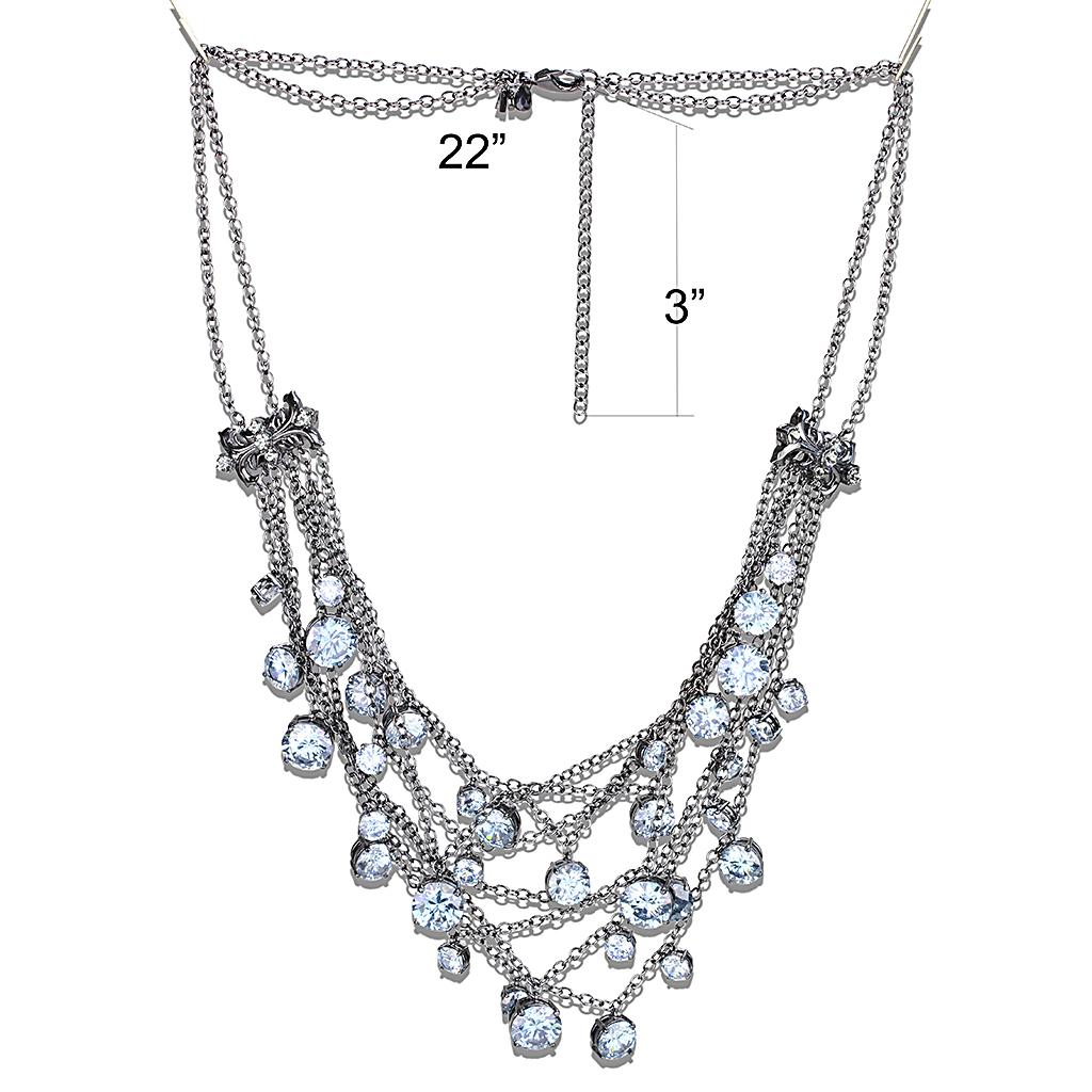 LO4217 - TIN Cobalt Black Brass Necklace with AAA Grade CZ in Clear