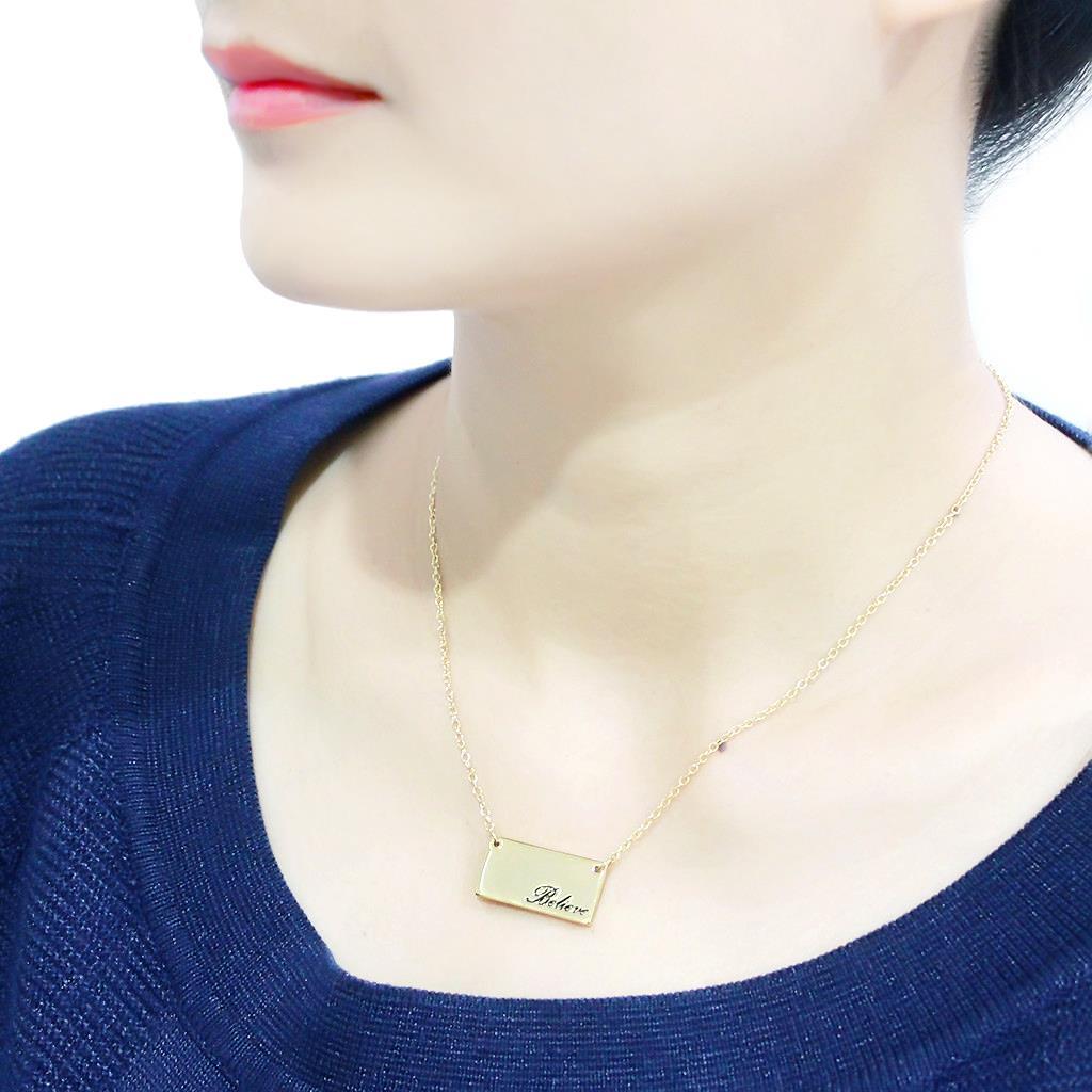 LO4700 - Flash Gold Brass Necklace with Top Grade Crystal in Clear