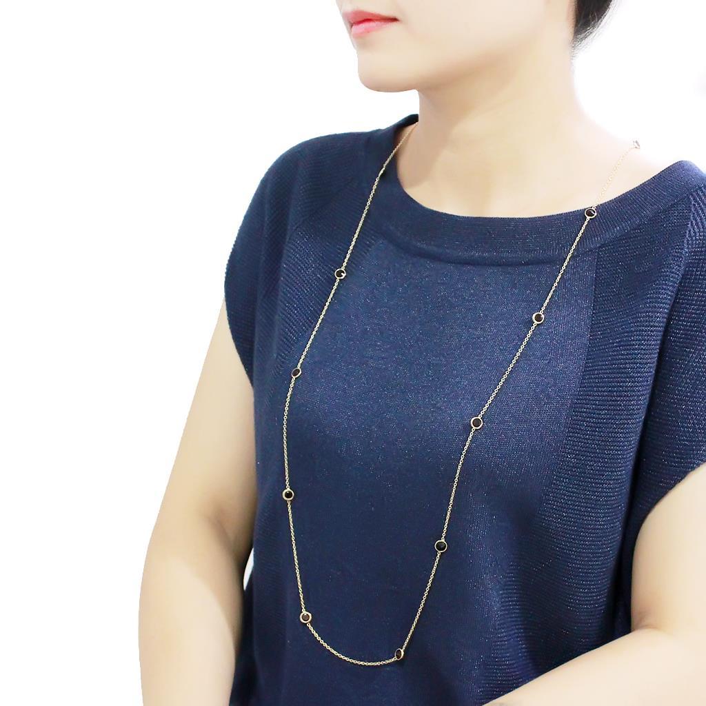LO4702 - Gold Brass Necklace with AAA Grade CZ in Garnet