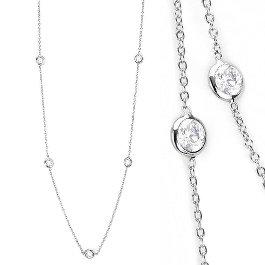LO4704 - Rhodium Brass Necklace with AAA Grade CZ in Clear